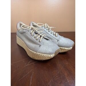 OTBT Silver Metallic Espadrille Platform Sneakers Lace Up Jute Sole Womens